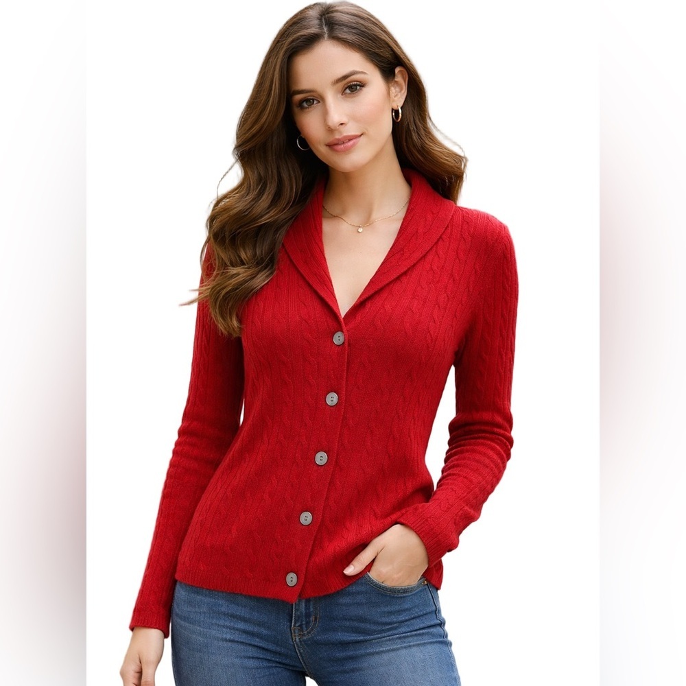 Charter Club 2 ply Cashmere Red Cable knit Cardigan -NWOT